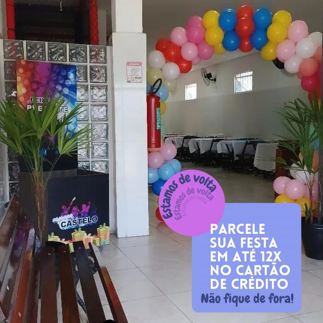 Salão Espaço Castelo preparado para festa